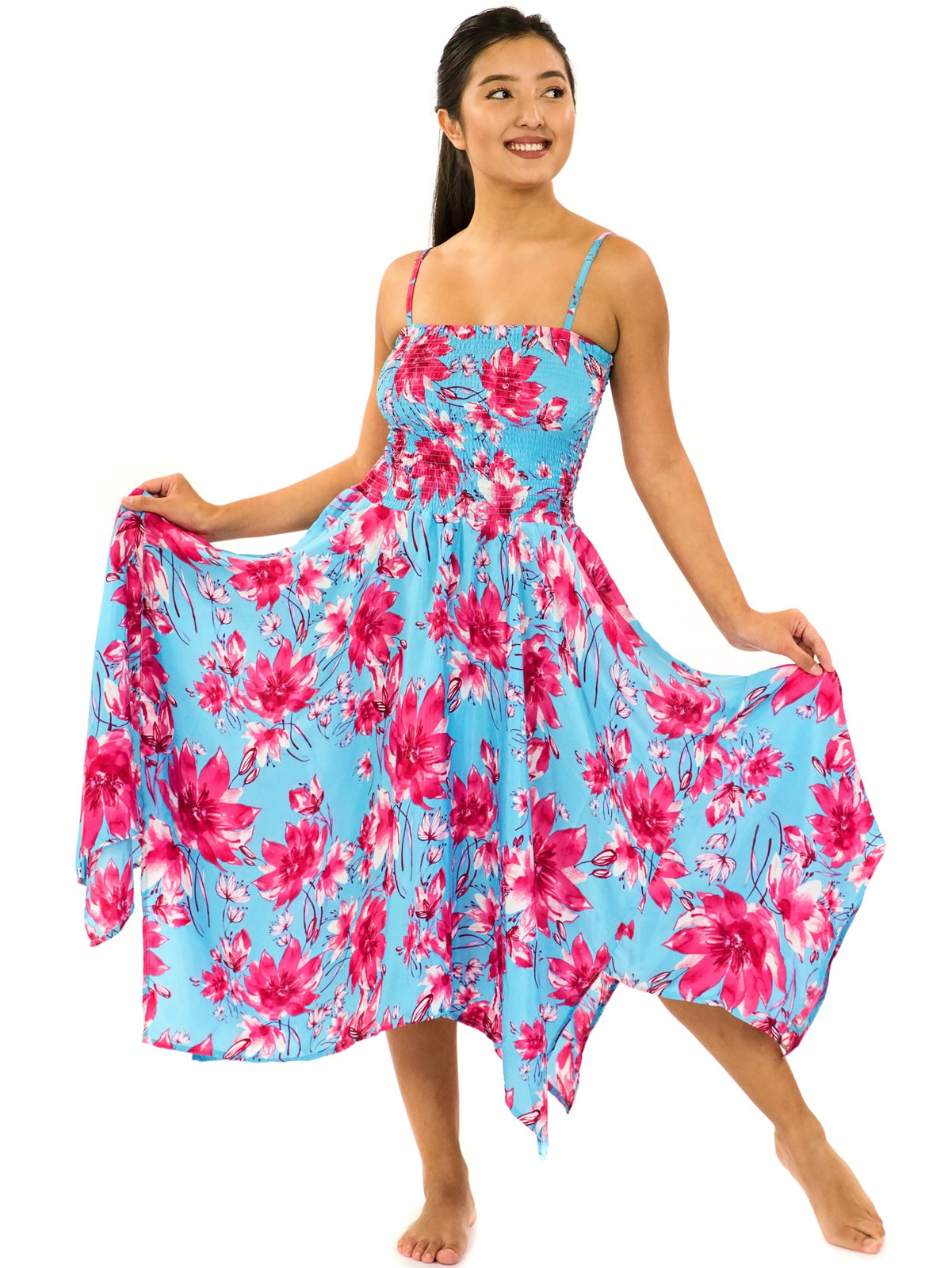 Himalife Šaty-sukně 2v1 Dawa Kora - tyrkysová s růžovou Velikost: XXL/3XL