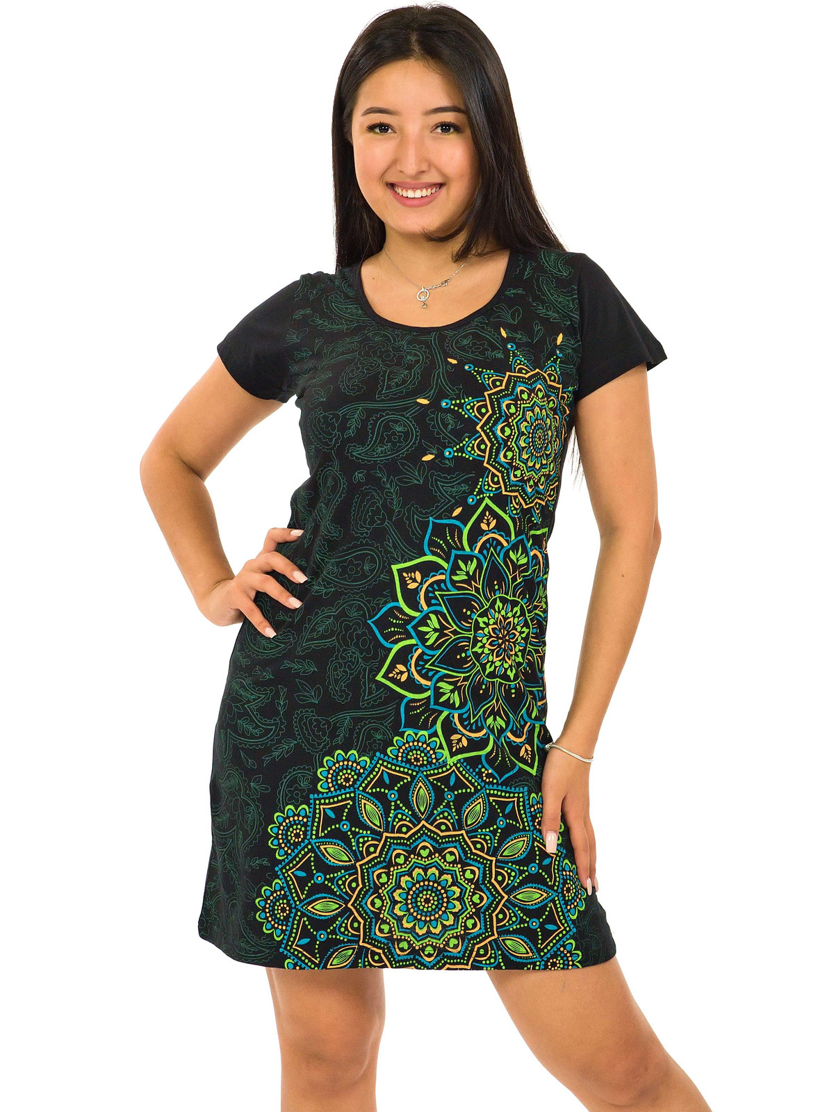 Himalife Šaty s krátkým rukávem Damsa - černá se zelenou Velikost: S