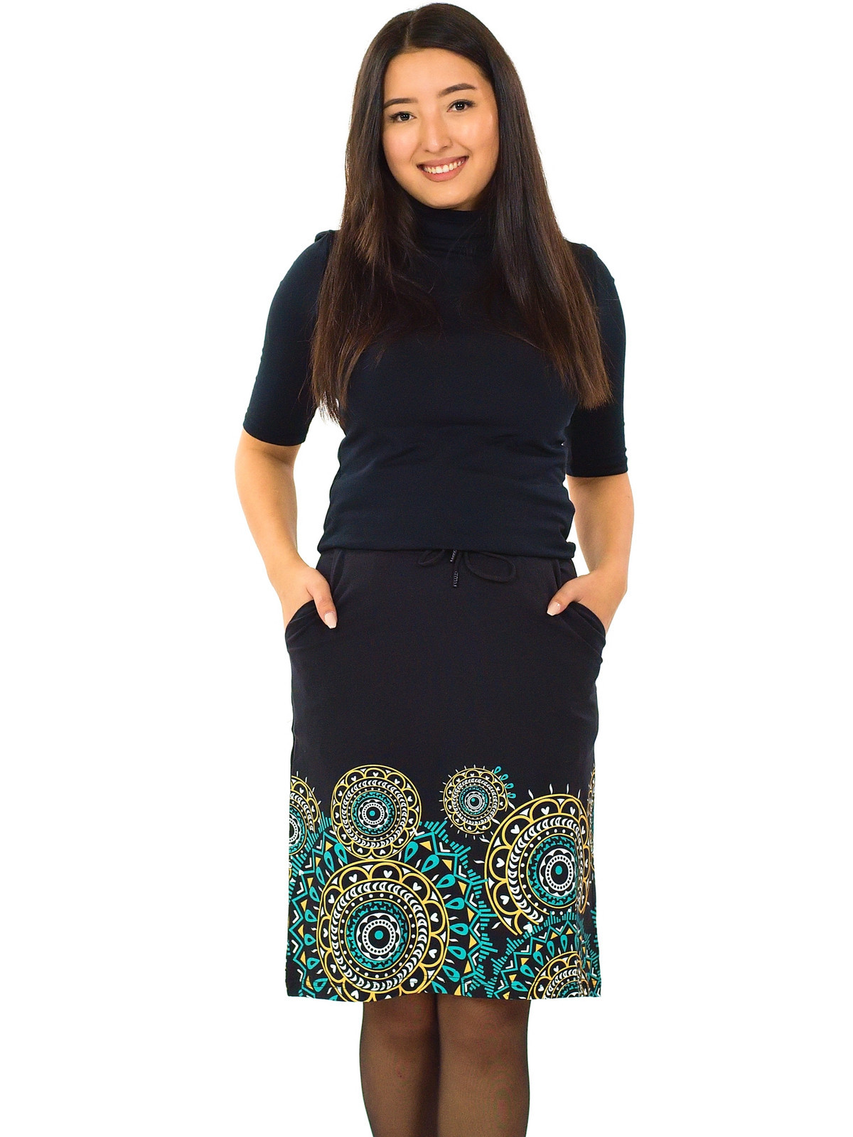 Himalife Sukně Leyla - černá s tyrkysovou a žlutou Velikost: S/M