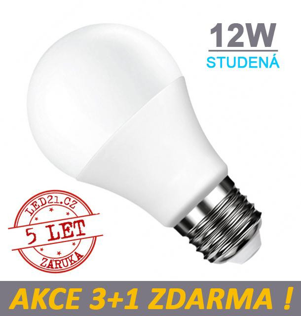 LED21 LED žárovka E27 12W 18xSMD2835 1155lm CCD Studená bílá, 3+1 Zdarma