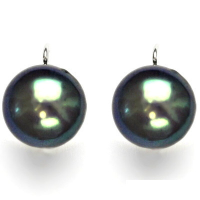 Stříbrné náušnice, přírodní říční perla 12-13 mm černá, náušnice ze stříbra, NK 1299