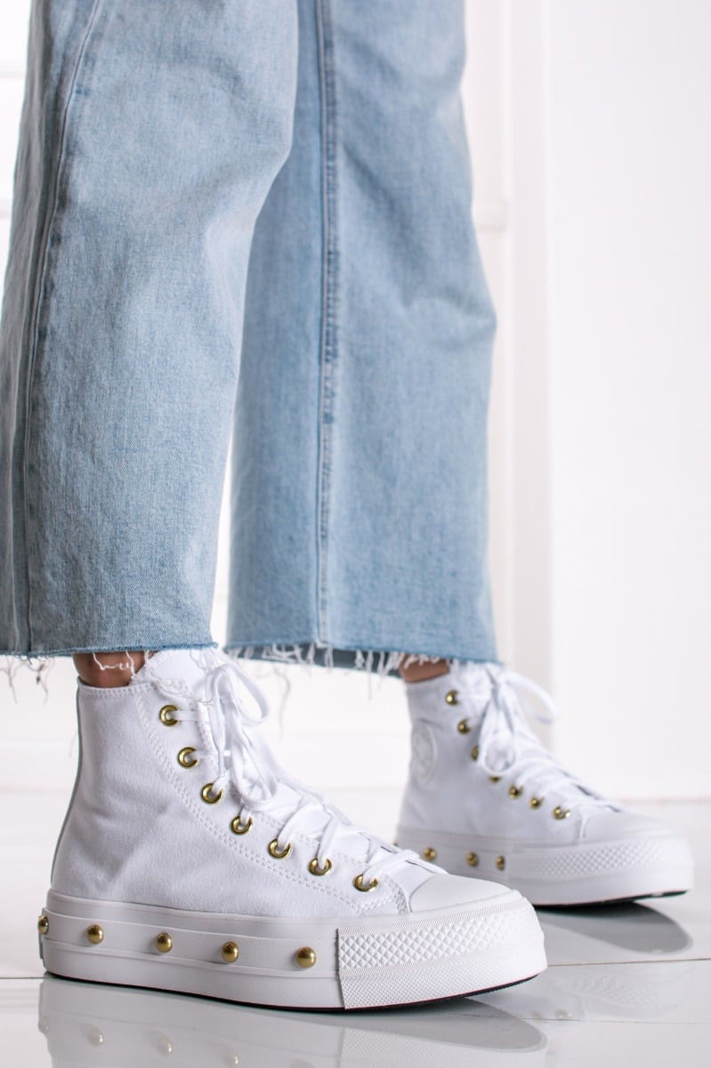 Bílé vysoké plátěné tenisky Chuck Taylor All Star Lift Patform Star Studded