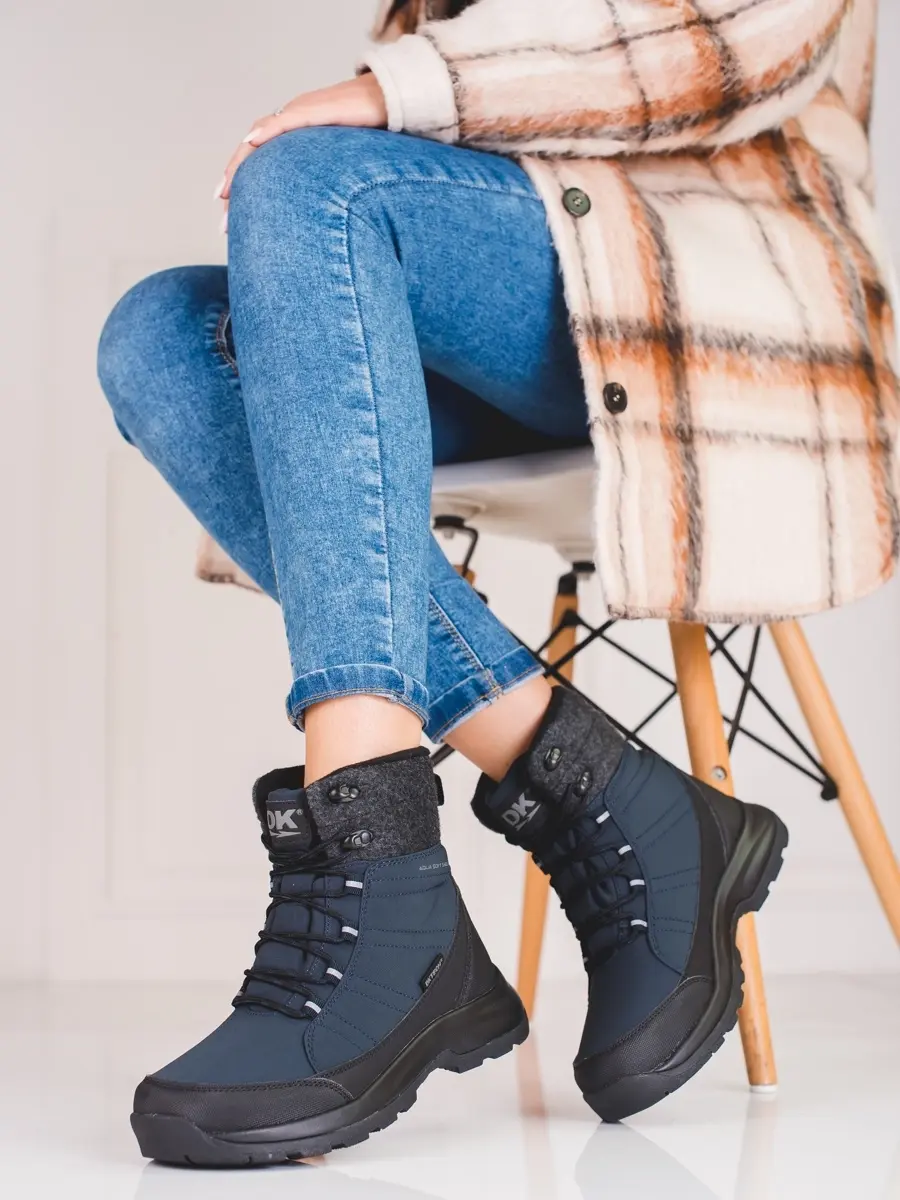 Moderní tmavě modré sněhule dámské bez podpatku