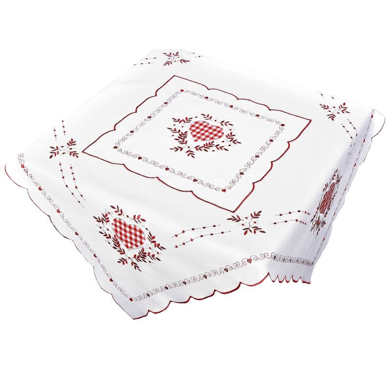 Ubrus celoroční, Srdce a káro, bílý 35 x 35 cm