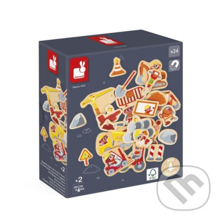 Drevené magnetky pre deti Na stavbe 24 ks - Janod