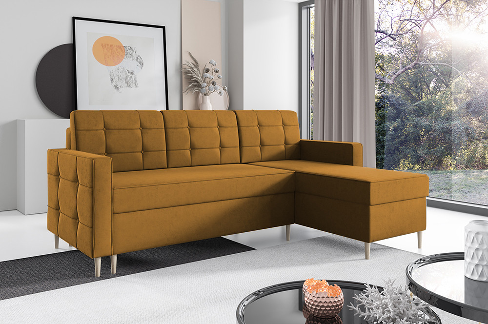 Eka Rohová sedačka SOREN, 222 cm Roh sedačky: Pravý, Barva látky: KRONOS 01 (Žlutá)