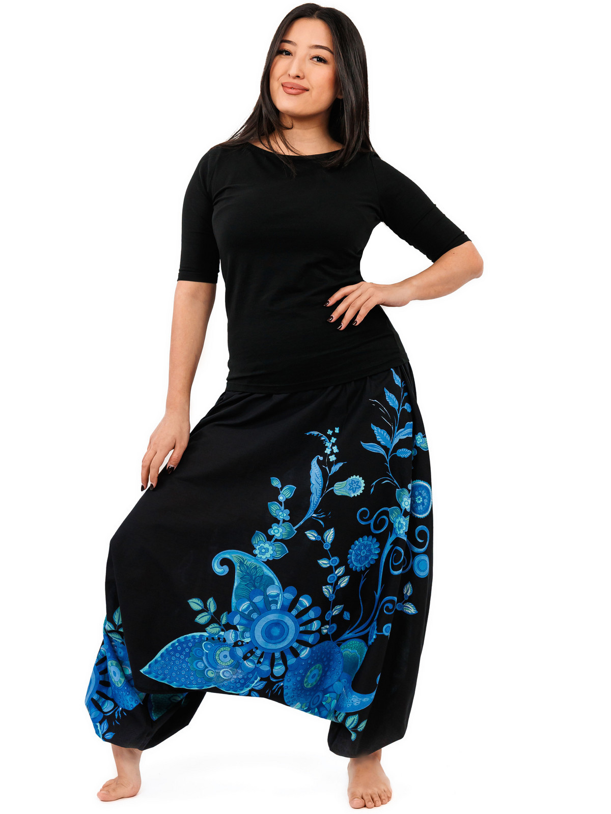 Himalife Kalhoty-šaty-top 3v1 Garden of Nepal - černo-tyrkysové Velikost: S/M