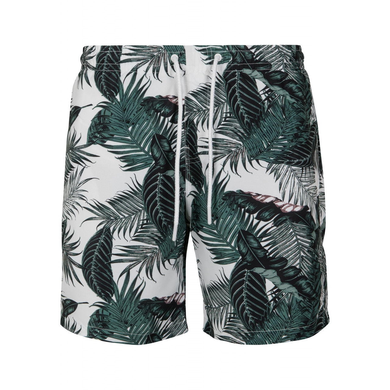Plavky Urban Classics Pattern Palm Leaves - bílé-zelené, 4XL
