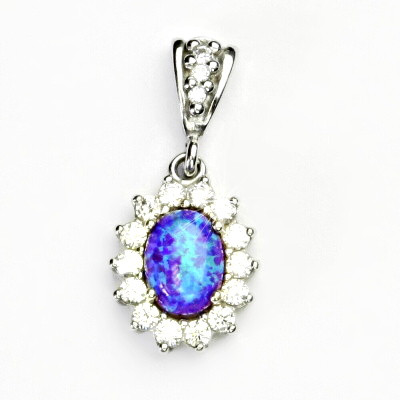 Stříbrný přívěsek, fialový syntetický opál, čiré zirkony, Kate, P 1507