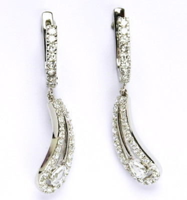 Stříbrné náušnices čirými zirkony, náušnice ze stříbra, 5,61 g