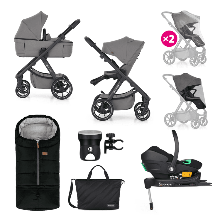 PETITE&MARS Kočárek kombinovaný ICON 2v1 Dove Grey XXL RWS + Core Pro i-Size Black Grey + Báze 2025