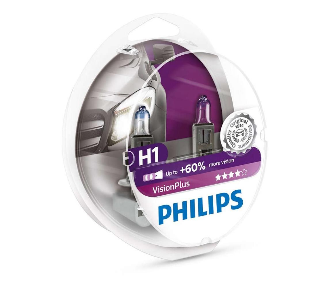 Philips SADA 2x Autožárovka Philips VISION PLUS 12258VPS2 H1 P14,5s/55W/12V 3250K