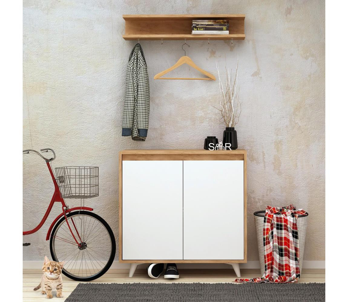 Nástěnný věšák OBSOYO 15x80 cm + botník 100x80 cm hnědá/bílá