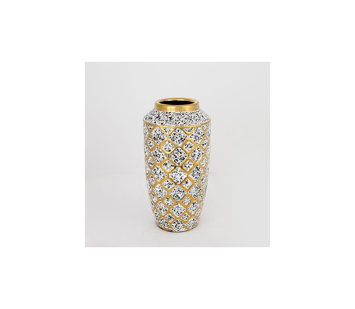 Eurolamp Keramická váza 25x13 cm bílá/zlatá/černá