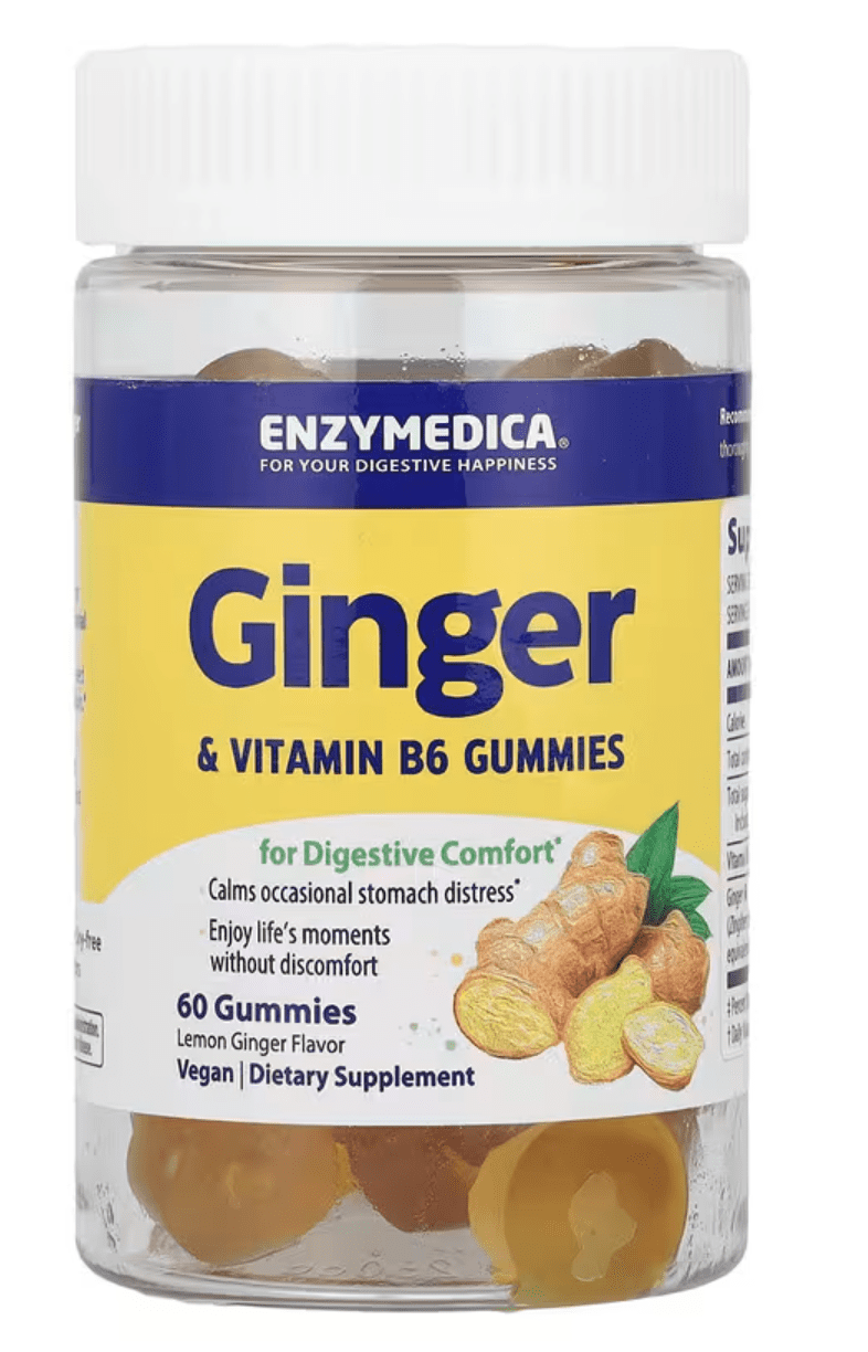 Enzymedica Ginger & Vitamin B6 gummies, Zázvor s vitaminem B6, 60 gumových bonbónů