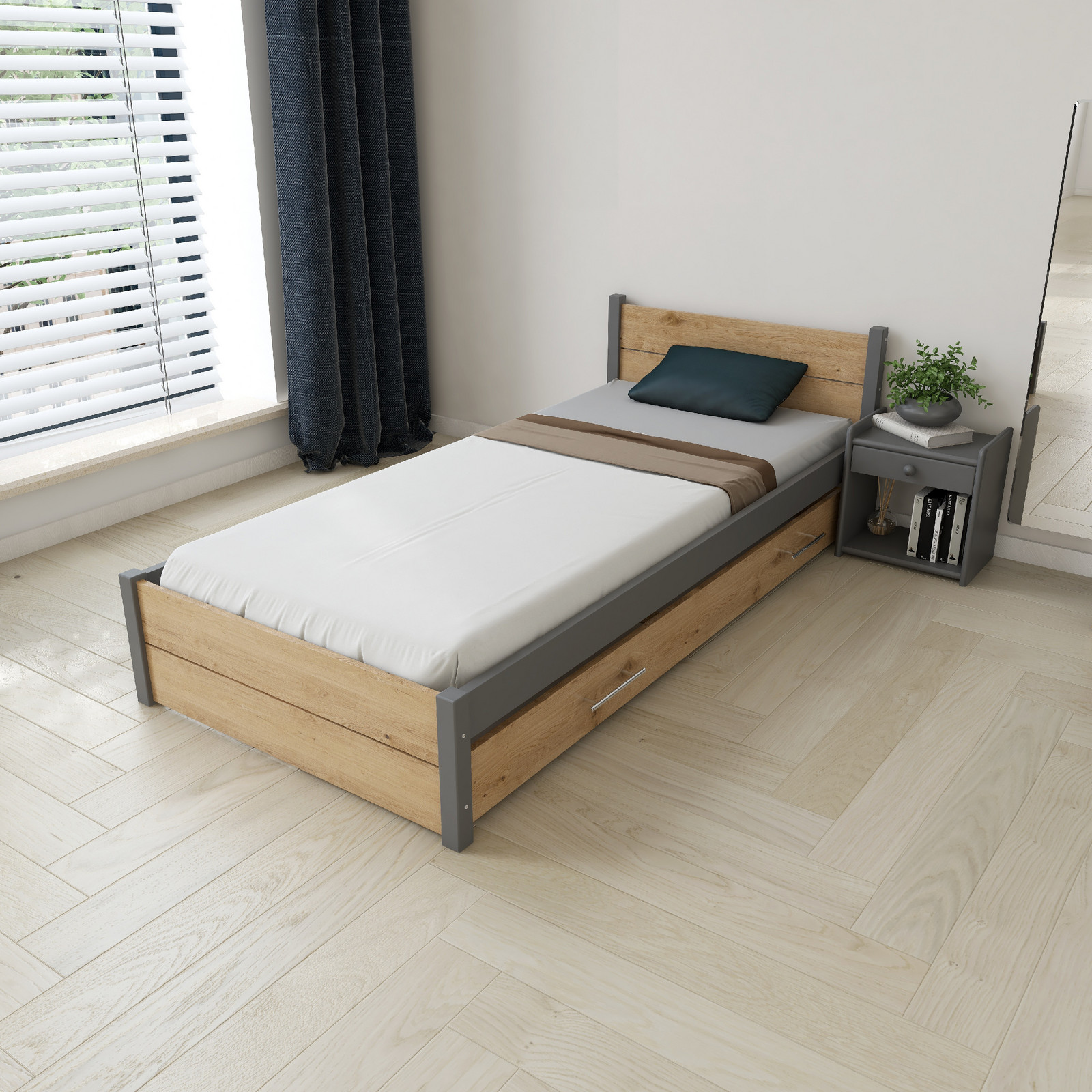 GRZ Postel z masivu Iris Double 80x200 cm, GRAFIT/Dub Artisan