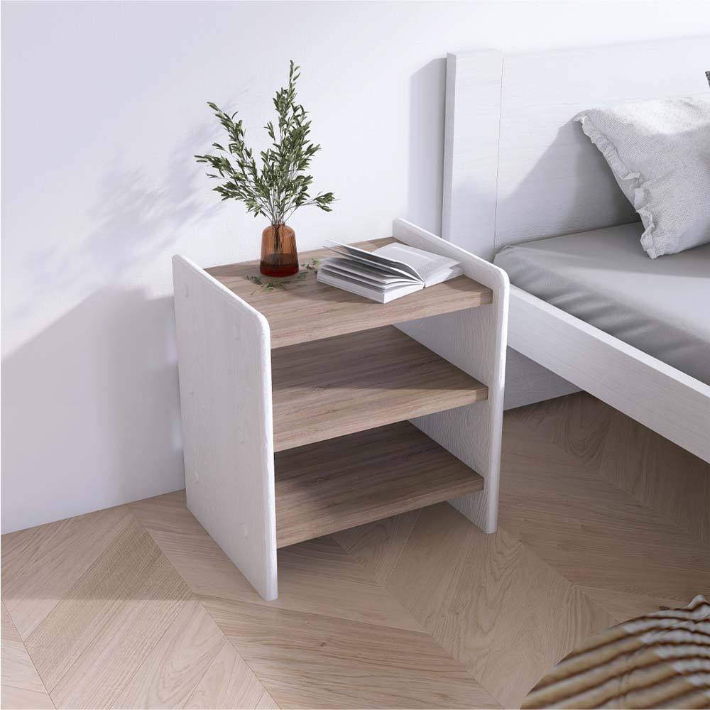 Maxi Noční stolek z masivu IRIS B5, 39 cm Bílá/Dub lanýž