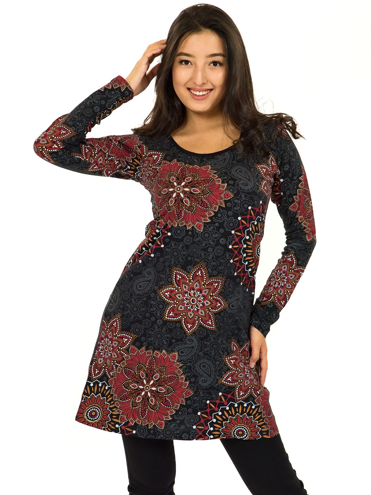 Himalife Šaty s dlouhým rukávem Sambora - černá s červenou Velikost: XXL