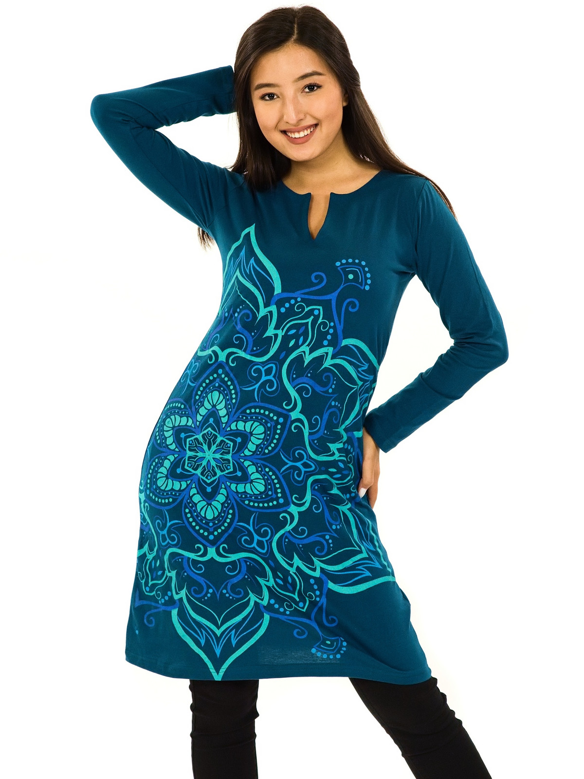 Himalife Šaty s dlouhým rukávem Sheela - petrolejová Velikost: 3XL