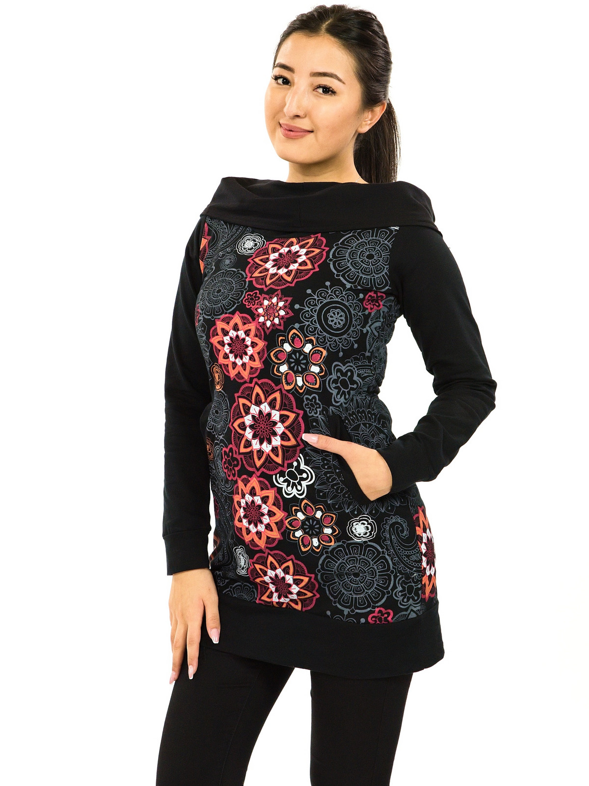 Himalife Mikina s maxi kapucí Lula - černá s červenou Velikost: 3XL