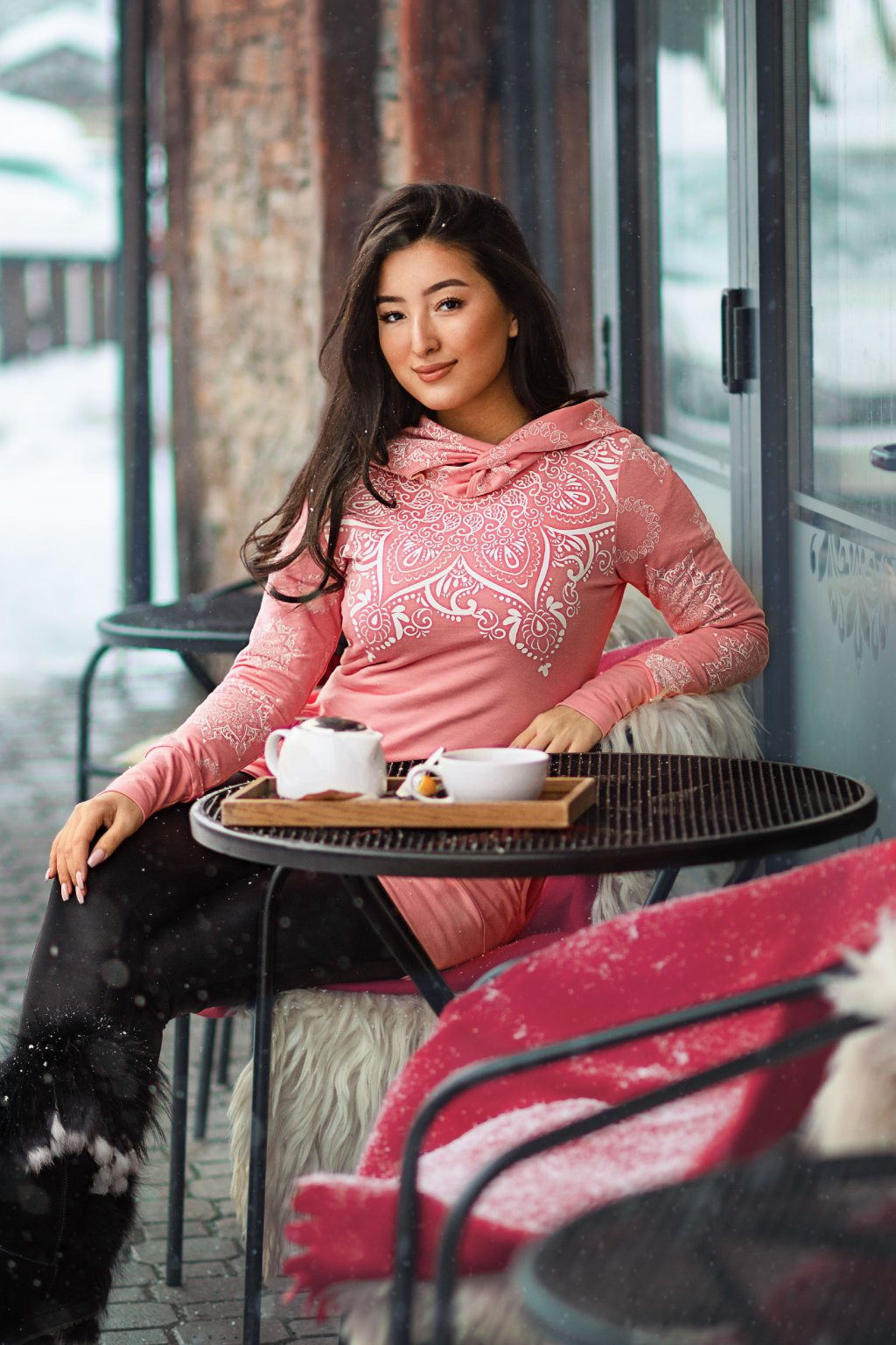 Himalife Mikina Moana s maxi kapucí - růžová s bílou Velikost: XL