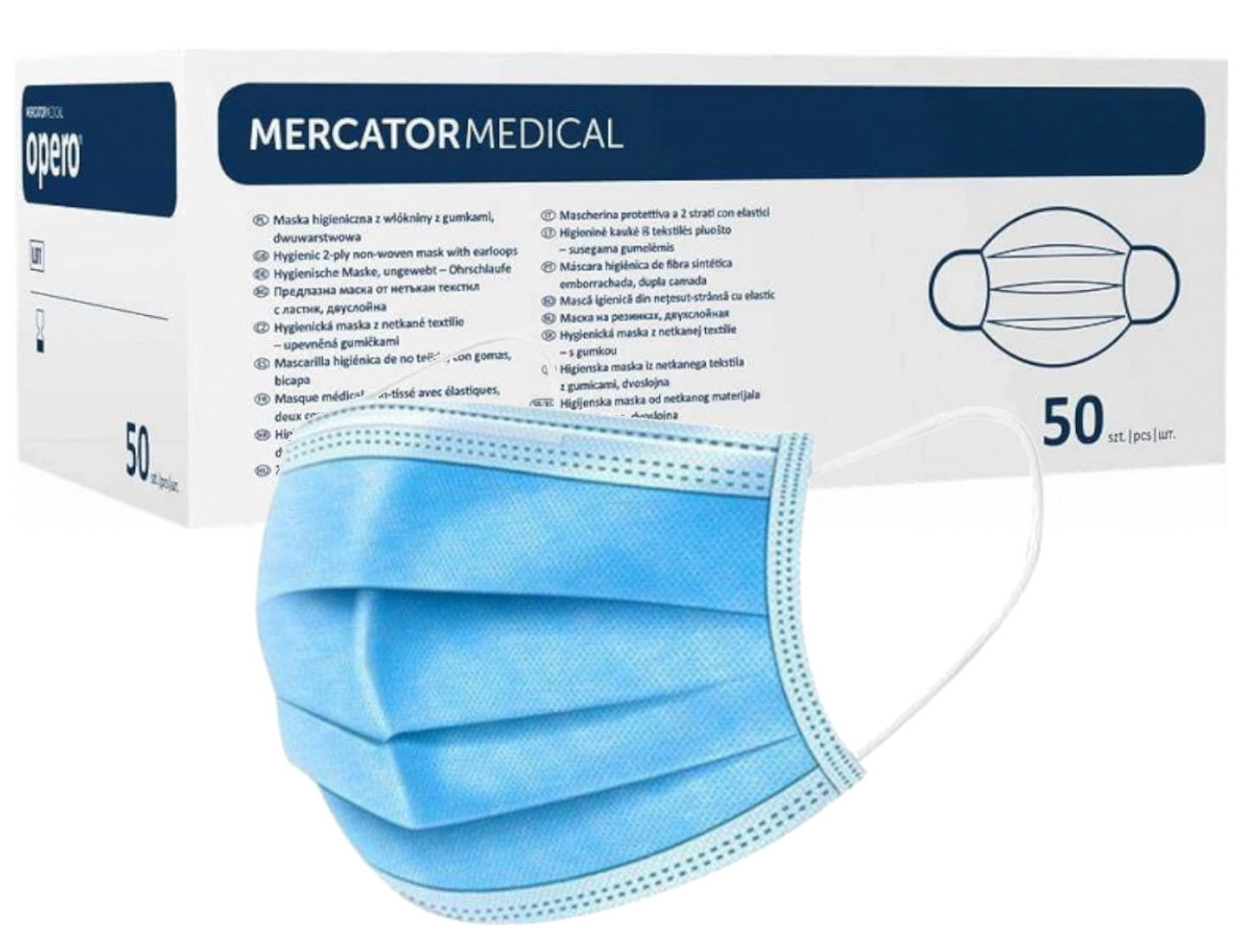 Mercator OPERO chirurgická třívrstvá ústenka z netkané textili s gumičkou, modrá, 50ks