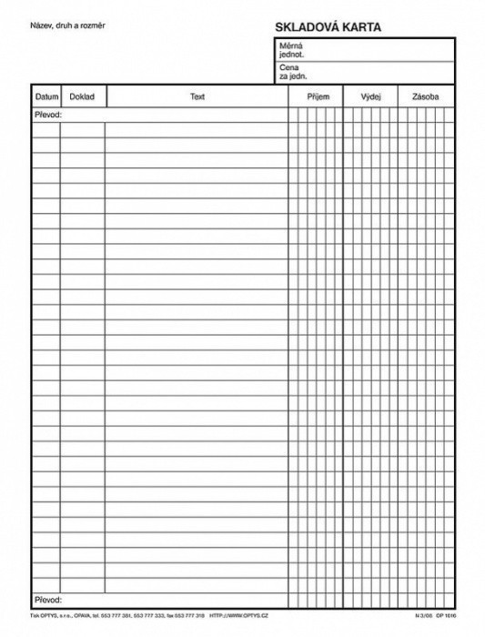 Optys Skladová karta na výšku A5 OP 1016