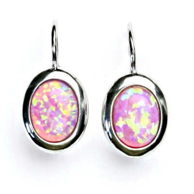 Stříbrné náušnice, růžový syntetický opál, náušnice s opálem, NK 1515