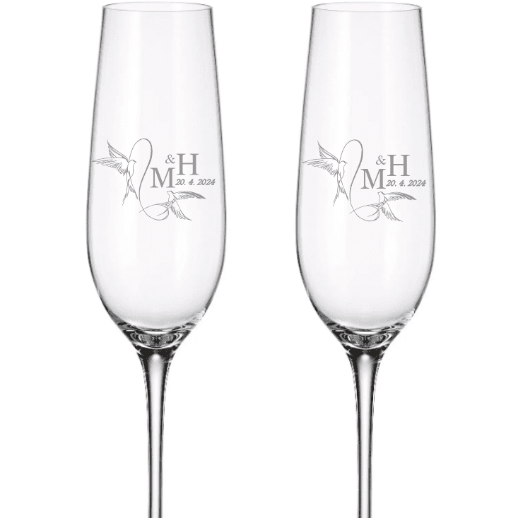 Dekorant svatby Svatební sklenice na šampaňské pro novomanžele HOLUBICE 270 ml 2KS