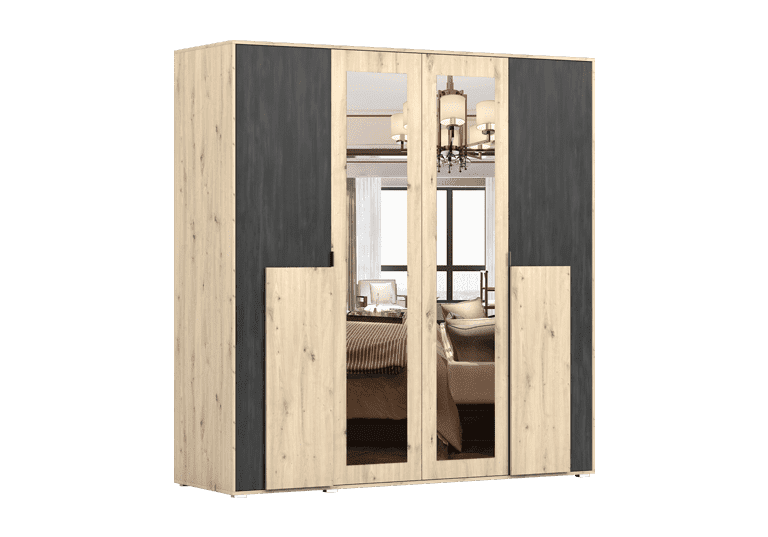 IDZ Šatní skříň BAFRA 4D, 200 cm Dub Artisan/Norská borovice