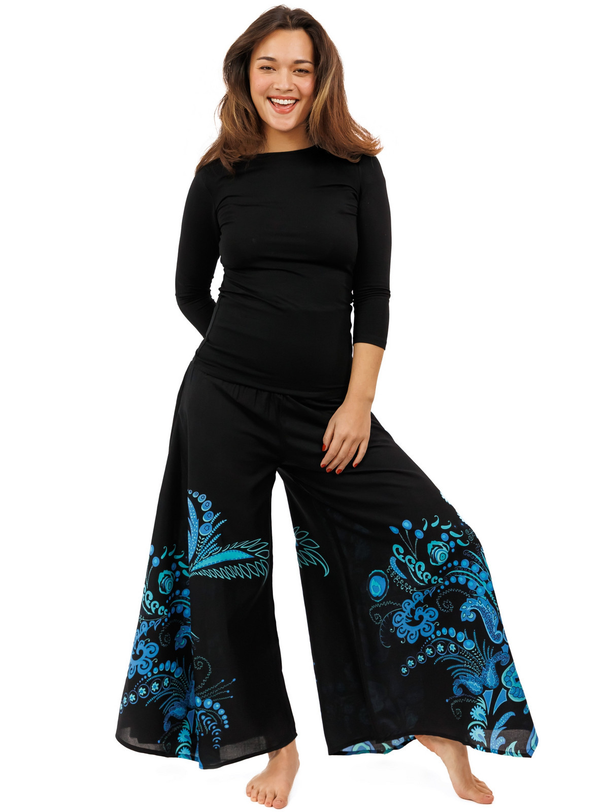 Himalife Široké kalhoty Samsa - černá s tyrkysovou Velikost: 4XL/5XL