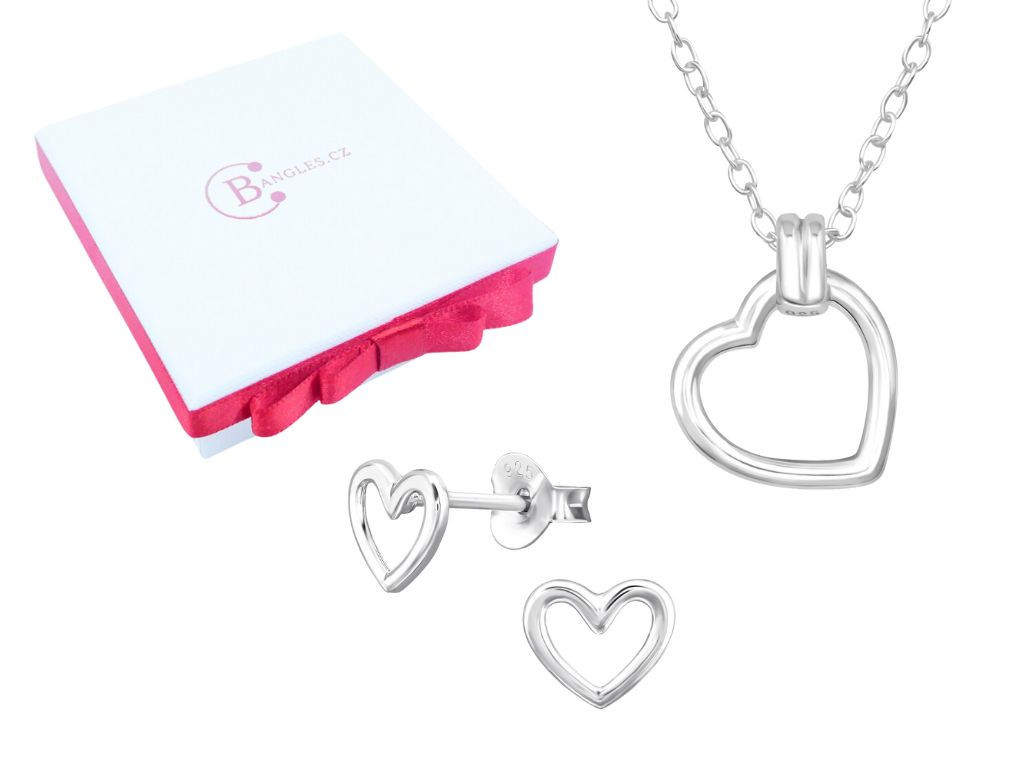 Bangles.cz Set řetízek + náušnice Srdci + dárková krabička 2287