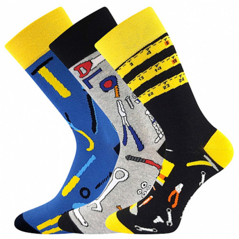 Ponožky unisex klasické Lonka Debox Nářadí 3 páry (černé, modré, šedé), 39-42