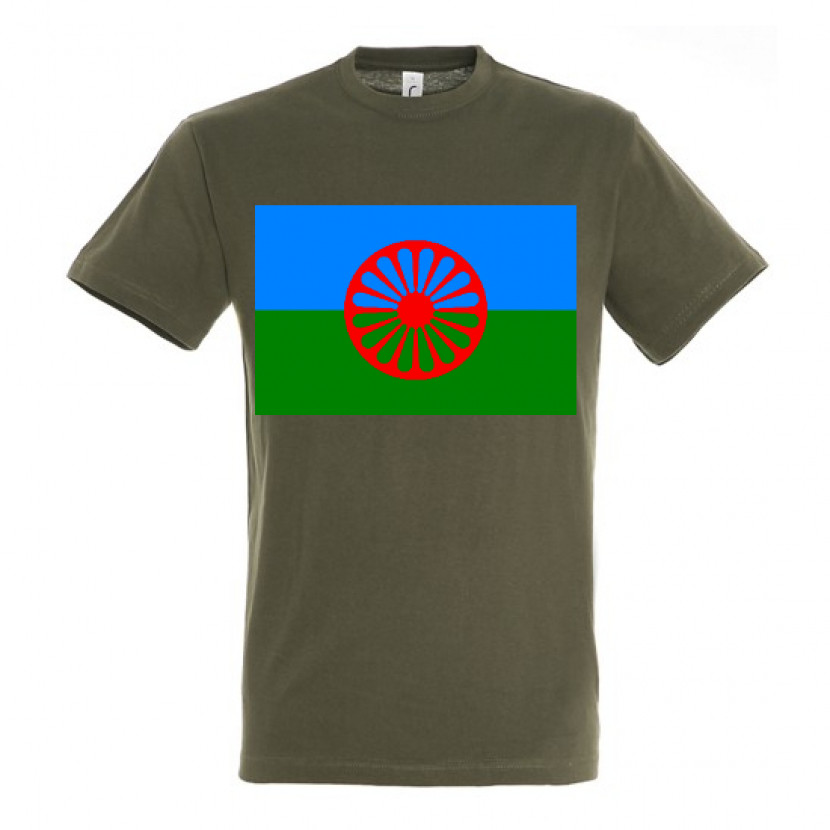 Triko s romskou vlajkou - olivové, XL