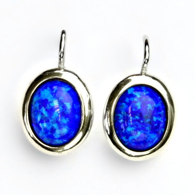 Stříbrné náušnice, tmavě modrý syntetický opál,náušnice s opálem,NK 1453