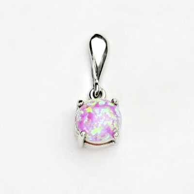 Stříbrný přívěsek, syntetický růžový opál, přívěsek ze stříbra s opálem, P 1252/22
