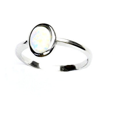 Stříbrný prsten, bílý syntetický opál, prstýnek s opálem, T 1354