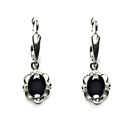 Stříbrné náušnice, přírodní černý spinel, NK 1140/20