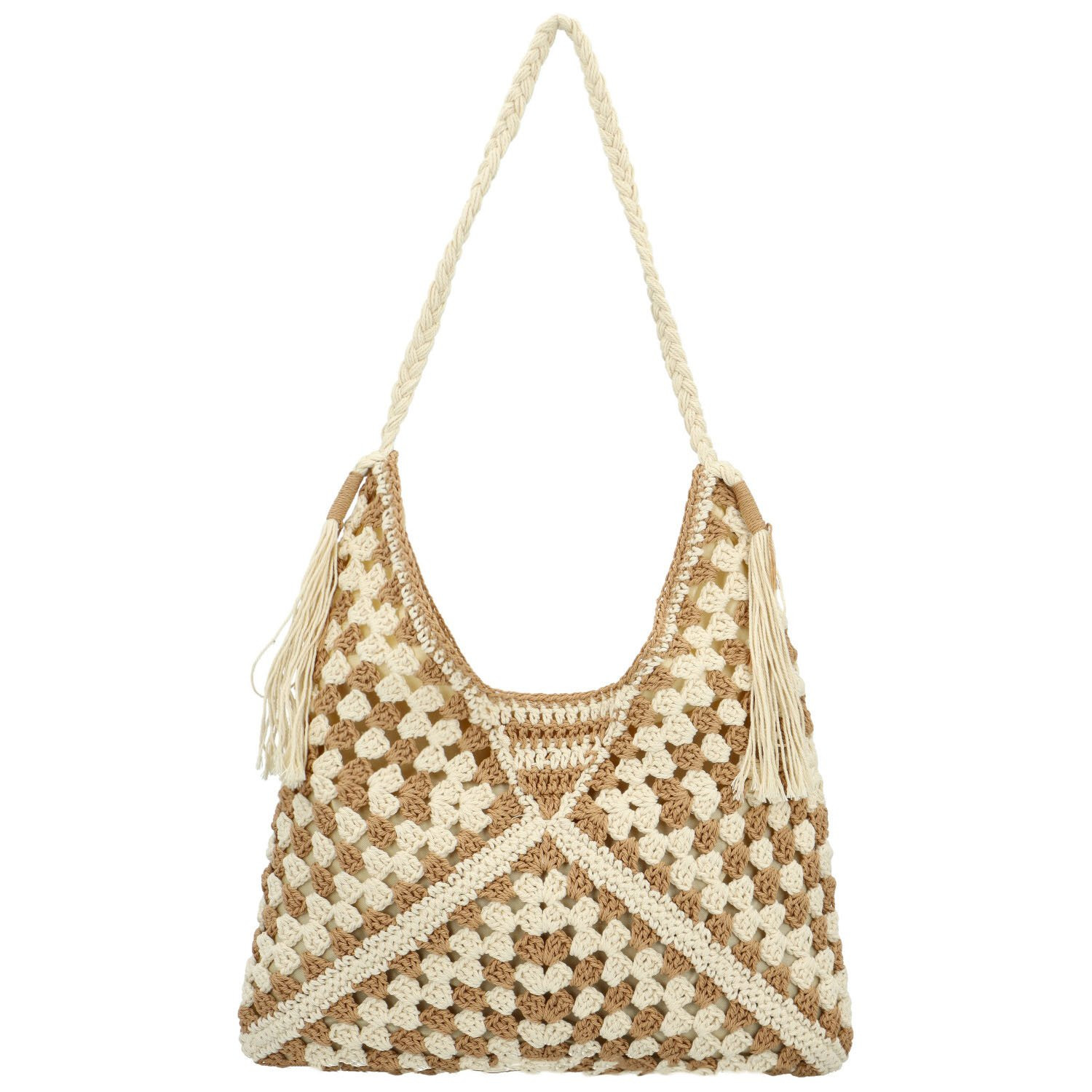 Módní dámská boho kabelka na rameno Ibolya, béžovo-krémová