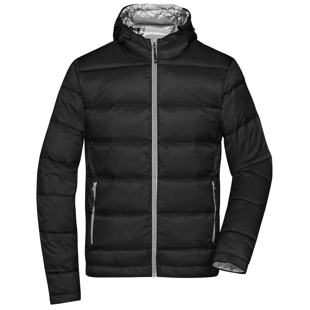 James & Nicholson (Daiber) Lehká pánská péřová bunda s kapucí JN1152 - Černá / stříbrná | L