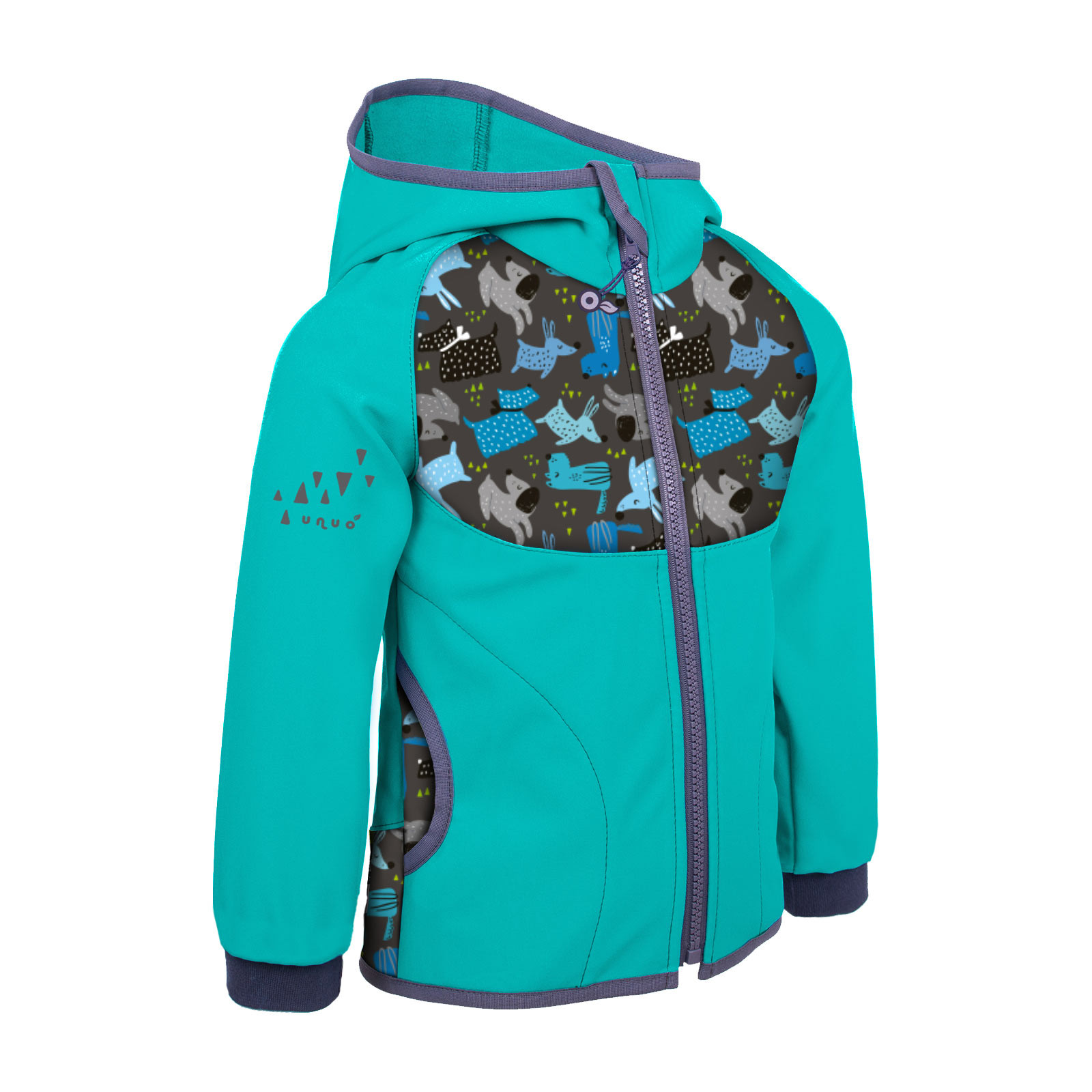 Unuo Dětská softshellová bunda bez zateplení, Smaragdová, Pejsci Velikost: 104/110 8596227075546