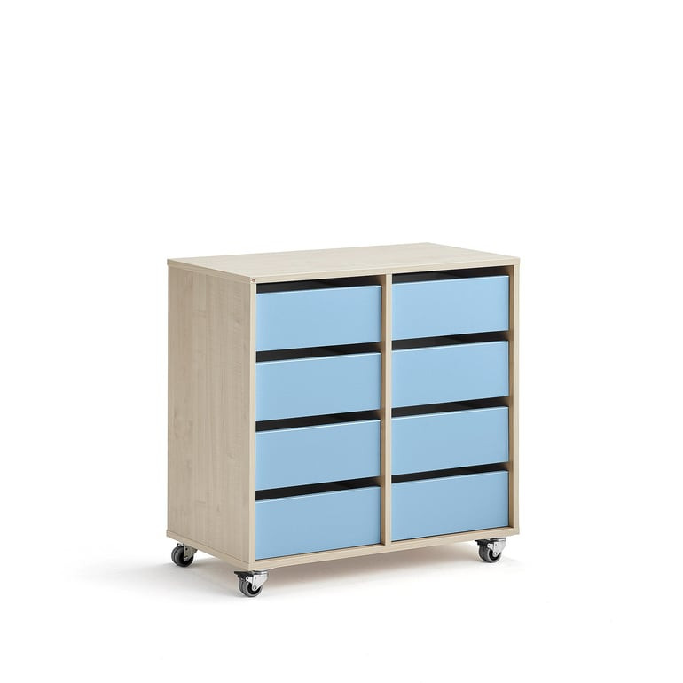 Skříňka CASPER, 8 zásuvek, bříza, blankytně modrá