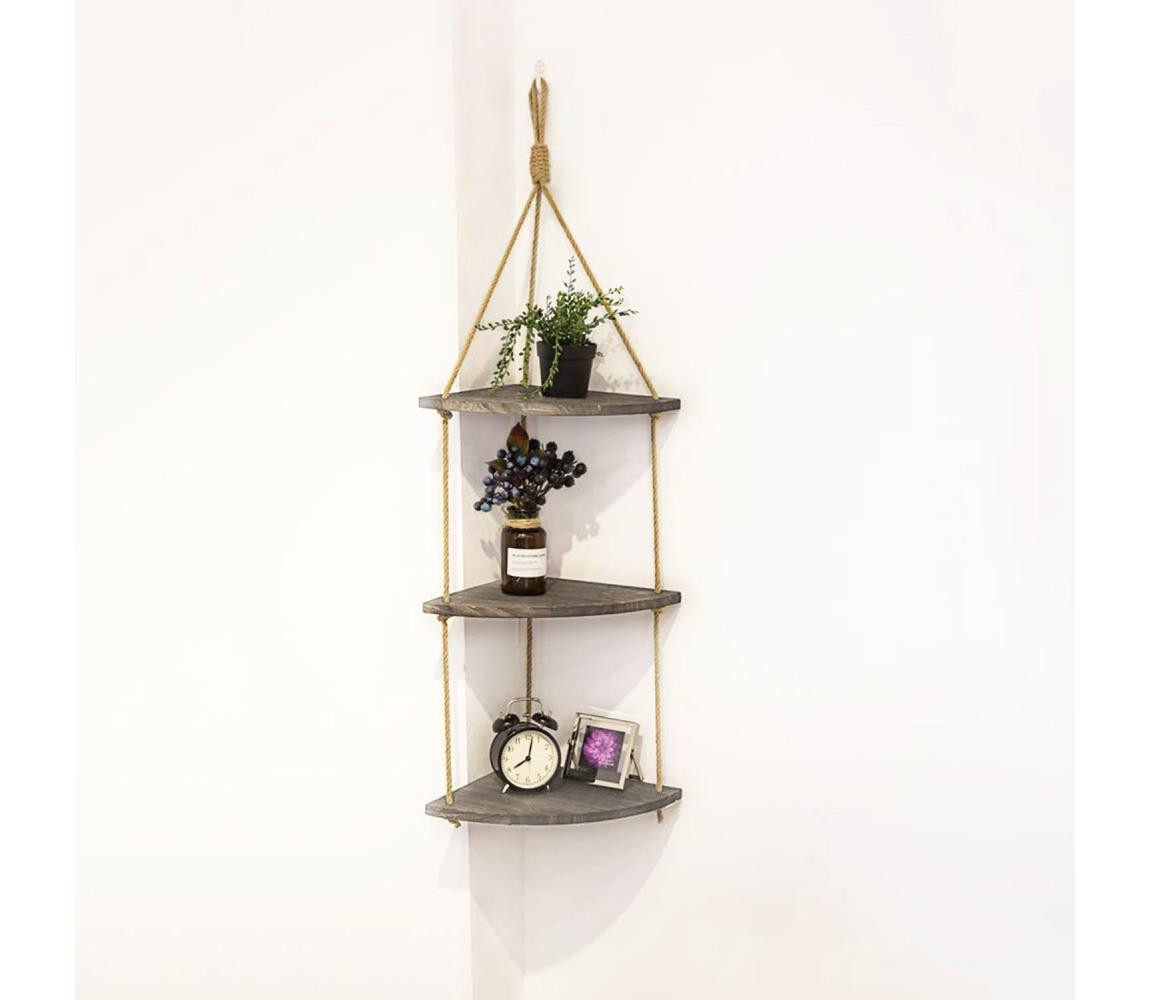 Závěsná rohová police 90x25 cm hnědá