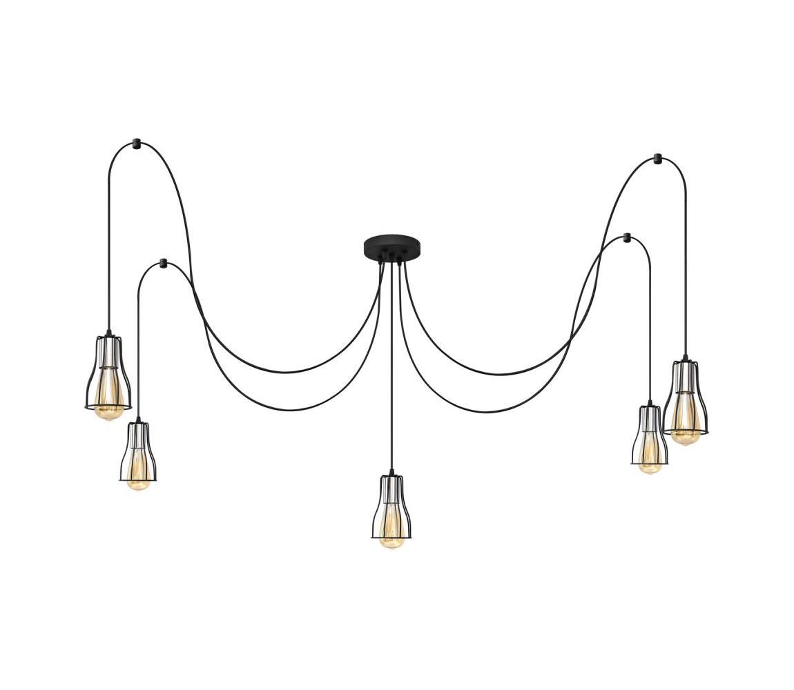Lustr na lanku TUBE 5xE27/15W/230V pavouk černá/chrom