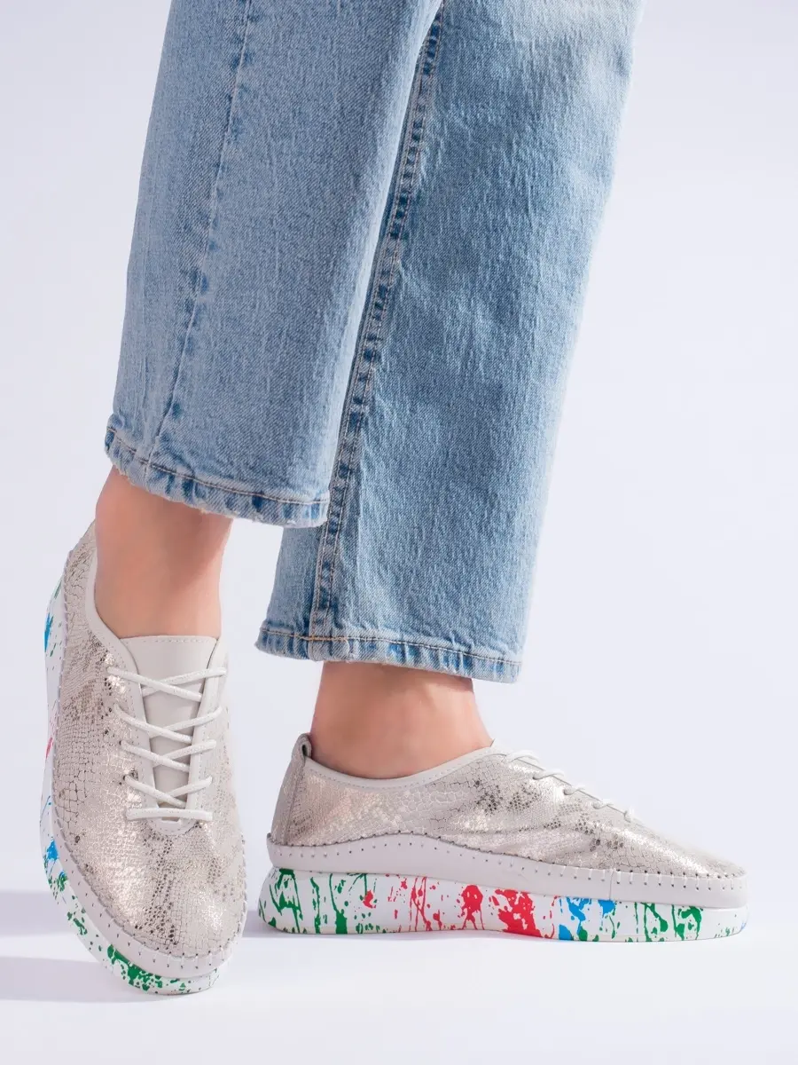 Módní dámské polobotky zlaté bez podpatku