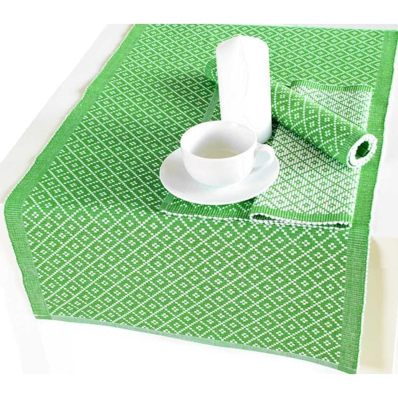 Prostírání bavlněné, Kostičky, obdélník, zelená, 45 x 120 cm