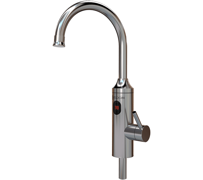 ELIZ E31 vodovodní baterie s integrovaným ohřevem vody 3,3kW a obloukovým ramenem , povrch jemně broušená nerez (Průtokový ohřívač Elíz E 31)