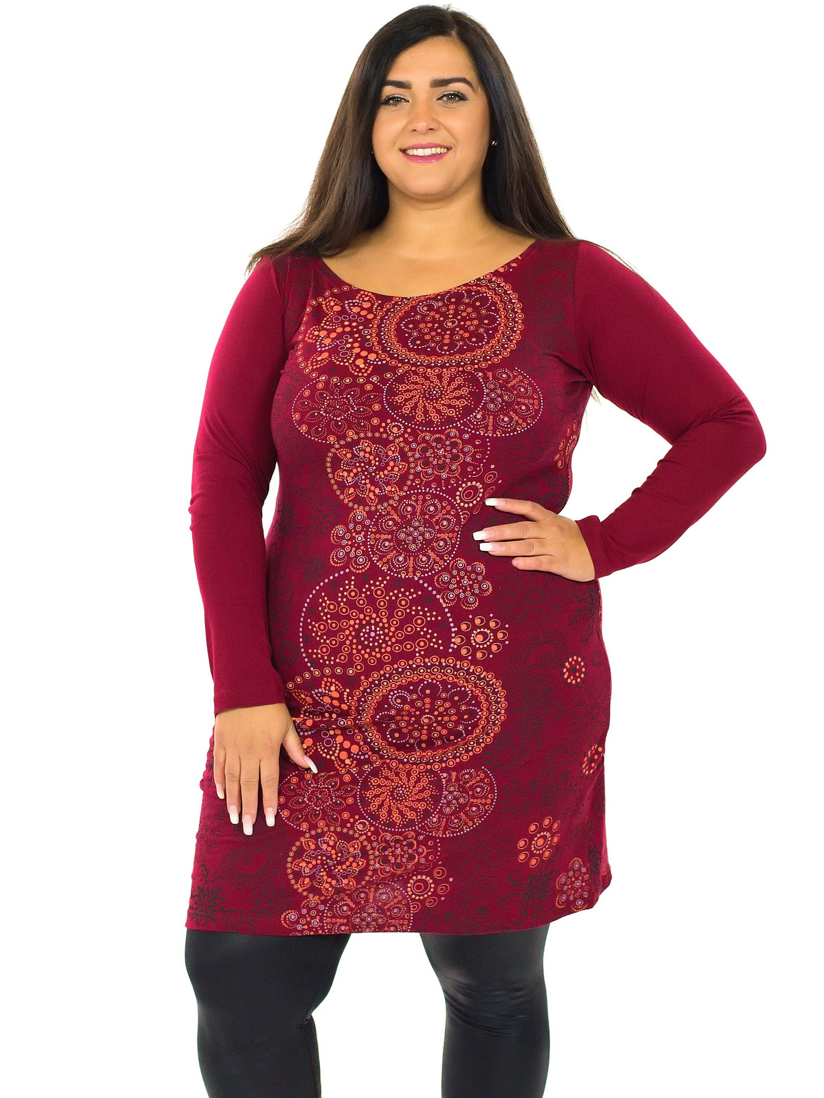 Himalife Tunika Keola - vínová s oranžovou Velikost: XL