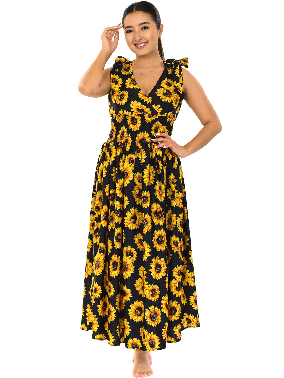 Himalife Šaty se širokými ramínky Slunečnice - černá se žlutou Velikost: S/M