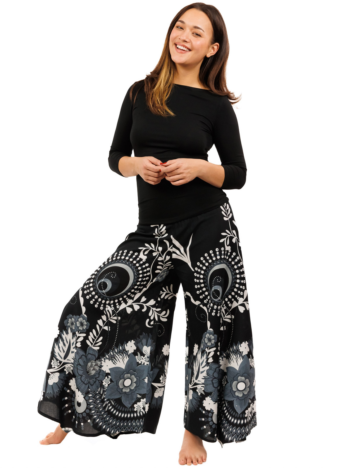 Himalife Široké kalhoty Tika - černé s bílou Velikost: S/M